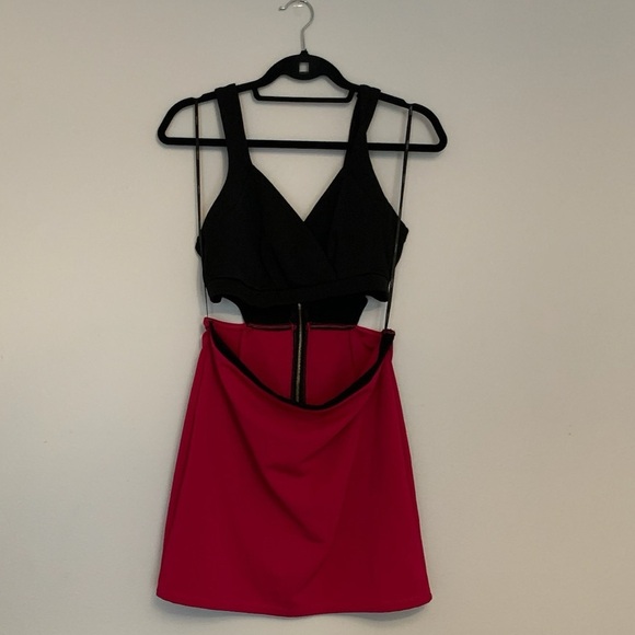Black & Pink Cutout Mini Party Club Dress Forever 21 Size Large Colorblock - Picture 7 of 15